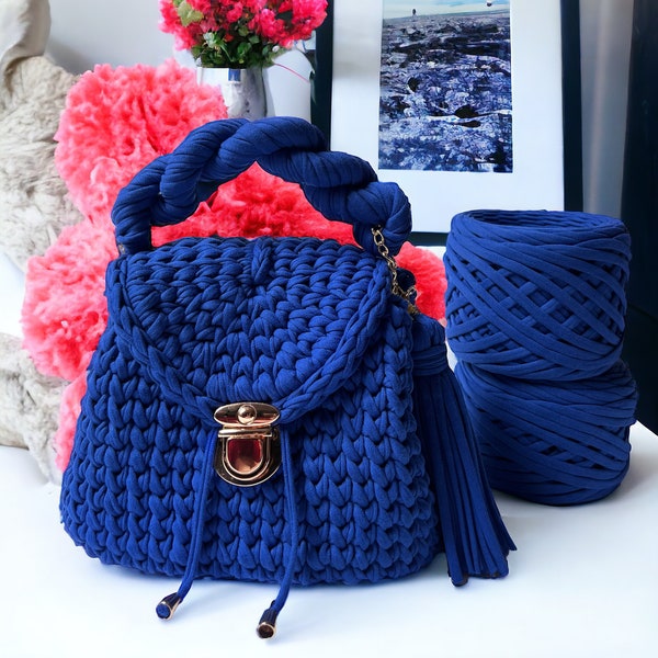 Sac à Main Bleu Électrique au Crochet, Sac Seau avec Bandoulière Portée Épaule, Sac pour Tous les Jours, Cadeau Fait Main pour Femme