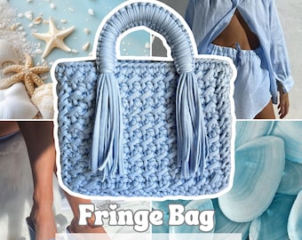 Boho Chic Crochet Bag with Fringes: PDF Tutorial and Video, French + English Crochet Pattern, Crochet Handbag Pattern, DIY