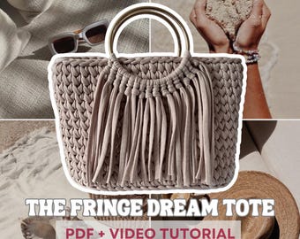 Boho Fringed Tote Crochet Tutorial, PDF Pattern and Video (French + English), Boho Tote Guide, DIY Western Handbag from T-shirt Yarn