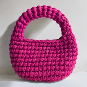 Mini Sac Au Crochet Rose Vif, Pochette Originale pour l’Été, Sac Hobo Marriage, Sac à Main Bohème, Cadeau Fait Main Femme