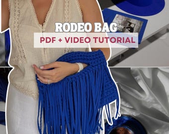 Crochet Fringe Bag Tutorial: Rodeo Style, PDF Pattern + Video Guide (English + French), DIY T-shirt Yarn Project