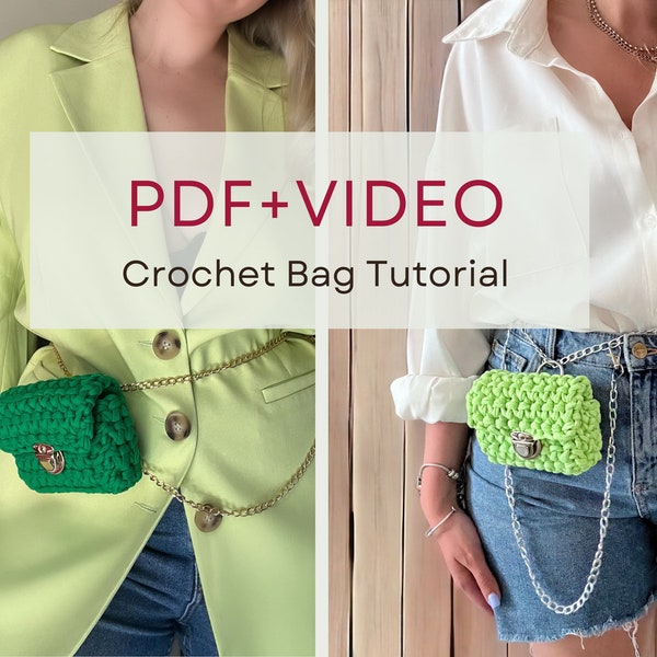 Tutoriel Mini Sac au Crochet (PDF+Video), Sac Style Ceinture, Patron Français+ Anglais, Modèle de Sac au Crochet, Porte-monnaie de Ceinture