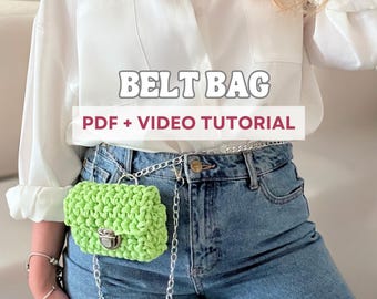 Mini Crochet Bag Tutorial (PDF+Video), Belt Style Bag, French+English Pattern, Crochet Bag Pattern, Belt Purse