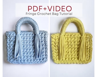 Sac au Crochet Bohème Chic avec Franges : Tutoriel PDF et Vidéo, Patron Crochet Français + Anglais, Modèle de Sac à Main au Crochet, DIY