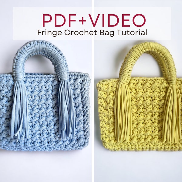 Borsa Boho Chic all'uncinetto con frange: Tutorial PDF e video, Schema uncinetto francese + inglese, Schema borsa all'uncinetto, Fai da te