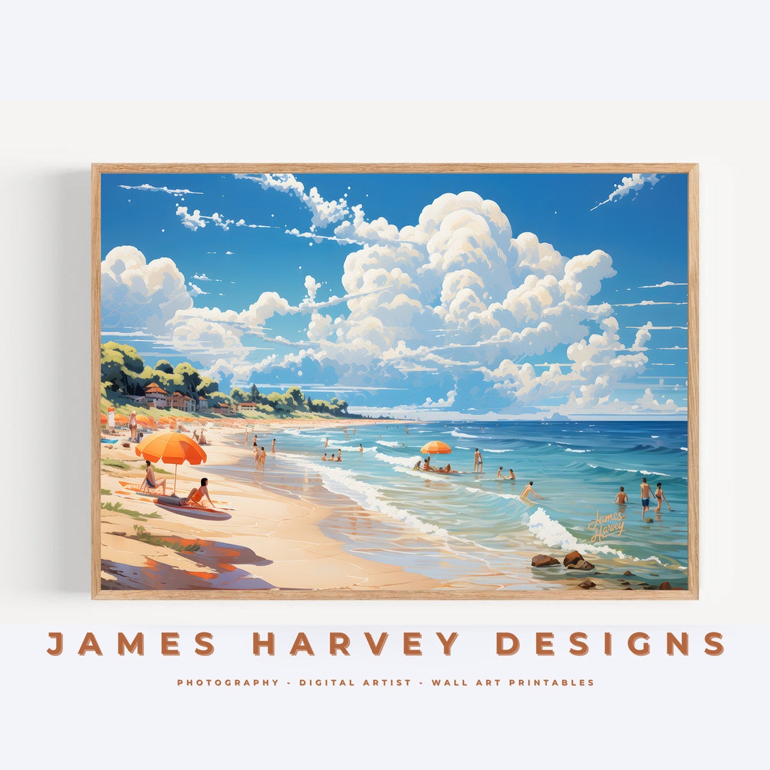 Retro Style Beach Scene Printable Wall Art Beach Scenes Digital ...