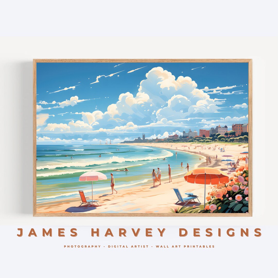 Retro Style Beach Scene Printable Wall Art Beach Scenes Digital ...