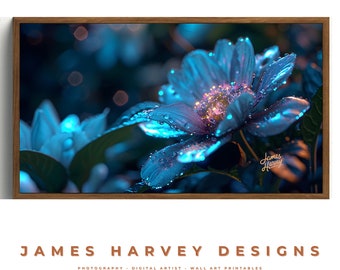 Frame TV Art |  Bioluminescent Blue Flower | Samsung TV  Art | Wall Art | Digital Download  | Flat Screen TV Art | Printable Art