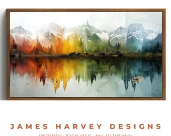 Frame TV Art | Watercolor Mountain Scene | Samsung TV  Art | Wall Art | Digital Download  | Flat Screen TV Art | Printable
