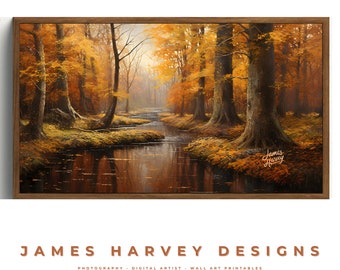 Frame TV Art | Vintage Autumn Forest River Scene | Samsung TV  Art | Wall Art | Digital Download  | Flat Screen TV Art | Printable