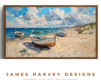 Frame TV Art | Beach With Rowing Boats | Samsung TV  Art | Wall Art | Digital Download  | Flat Screen TV Art | Printable Art