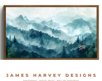 Frame TV Art | Misty Blue Mountains | Samsung TV  Art | Wall Art | Digital Download  | Flat Screen TV Art | Printable Art