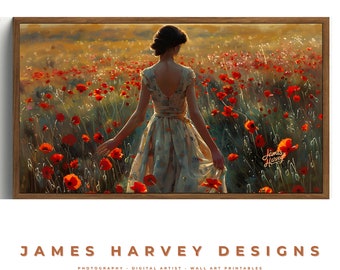 Frame TV Art | Woman Walking Through A Poppy Field  | Samsung TV  Art | Wall Art | Digital Download  | Flat Screen TV Art | Printable Art
