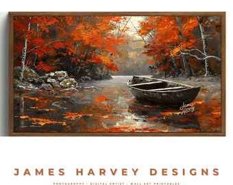 Frame TV Art | Autumn Scene with Boat| Samsung TV  Art | Wall Art | Digital Download  | Flat Screen TV Art | Printable Art