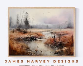 Vintage Landscape | Watercolor | Wall Art | Digital Download | Downloadable Wall Art | Digital Wall Art | Wall Decor