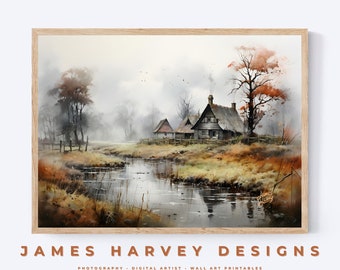 Vintage Landscape | Watercolor | Wall Art | Digital Download | Downloadable Wall Art | Digital Wall Art | Wall Decor