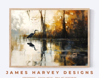Louisiana Swamp Heron  | Photography | Wall Art | Digital Download | Downloadable Wall Art | Digital Wall Art | Wall Decor