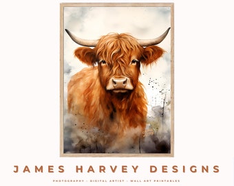 Highland Cow | Nursery Animals | Wall Art | Digital Download | Downloadable Wall Art | Digital Wall Art | Wall Decor