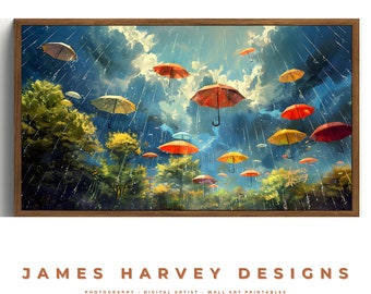 Frame TV Art | Colorful Umbrellas In The Sky | Samsung TV  Art | Wall Art | Digital Download  | Flat Screen TV Art | Printable