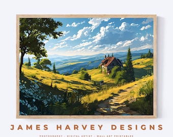 Vintage Landscape | Watercolor | Wall Art | Digital Download | Downloadable Wall Art | Digital Wall Art | Wall Decor