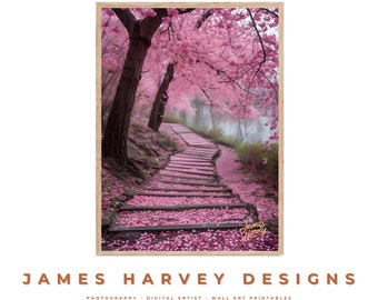 Cherry Blossom Path | Landscape Art | Colorful Art | Wall Art | Digital Download  | Flat Screen TV Art | Printable Art