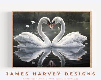 Romantic Couple | Swans Heart |  Printable Wall Art | Digital Download | Downloadable Wall Art | Digital Wall Art | Wall Decor