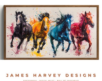 Frame TV Art | Colorful Horses Sketch | Samsung TV  Art | Wall Art | Digital Download  | Flat Screen TV Art | Printable Art