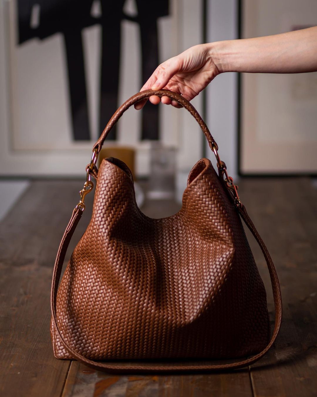 Vincenza Italian Leather Bucket Bag Taupe