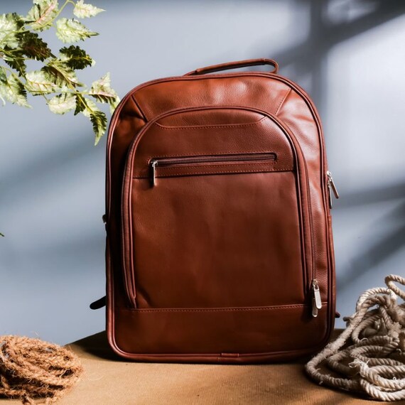 Trio Hand Made Leather Backpack Brown-full Grain Leather Bag 