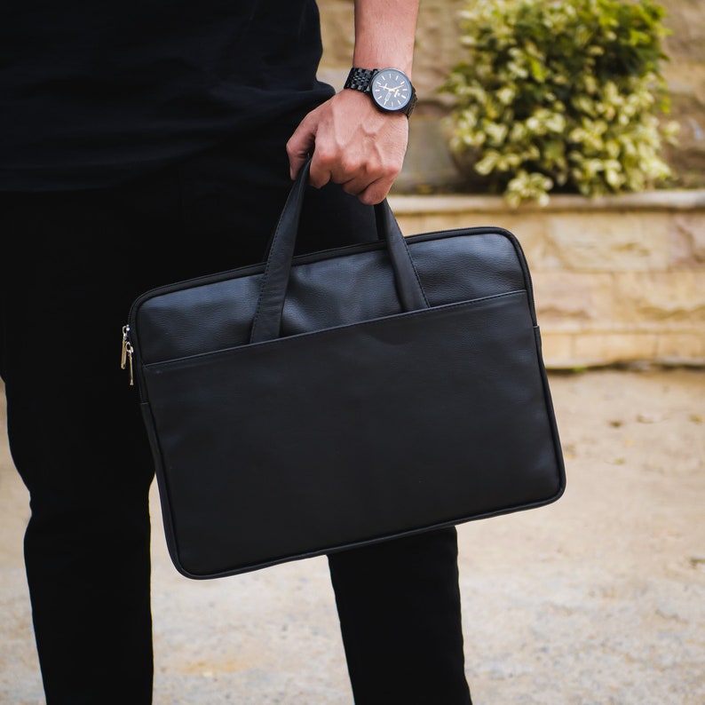 Founder Slim Leather Laptop Bag Black Minimal Laptop Bags for Etsy