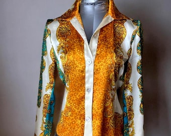 Versace - Istante Vintage Baroque Women Silk Shirt Blue-turquoise