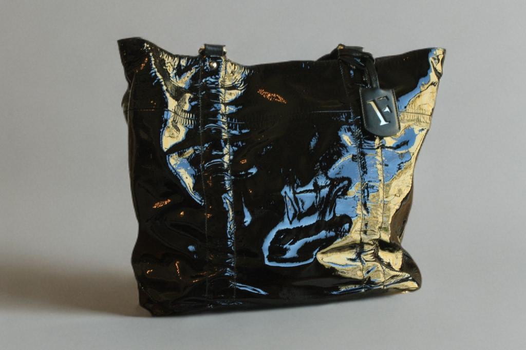Furla Large Patent Leather Tote Bag | Vintage Y2K Italian Designer Bag | Black Shiny Leather Shoulder Bag with Logo Charm