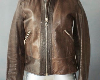 Vintage Massimo Dutti Brown Leather Jacket, 90s Y2K Fitted Moto Style, Sheep Leather Biker Jacket Women’s Size Small, Retro Fall Outerwear