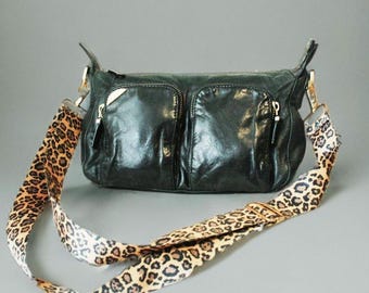 Francesco Biasia Leather Bag, Italian Designer Leather Bag, Multiple Pockets Vintage Y2K Baguette, Nappa Leather Purse with Zipper Closure