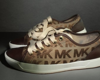 Michael Kors Logo Canvas Sneakers: Brown Leather Trim, Size [38