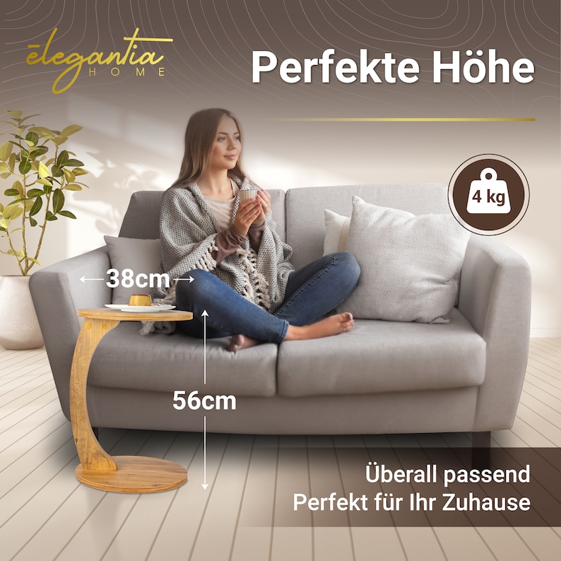 Chicer ēlegantia-Home-Beistelltisch in praktischer C Form mit Rollen Sofatisch in schöner Nussbaum-Holzoptik Tisch für Sofa,Couch oder Bett Bild 6