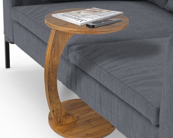 Chic ēlegantia home side table in a practical C shape with wheels Sofa table in a beautiful walnut wood look Table for sofa, couch or bed