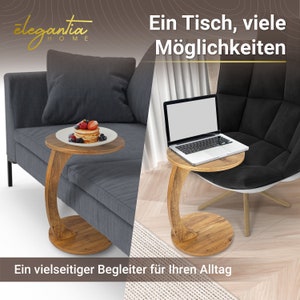 Chic ēlegantia home side table in a practical C shape with wheels Sofa table in a beautiful walnut wood look Table for sofa, couch or bed image 5