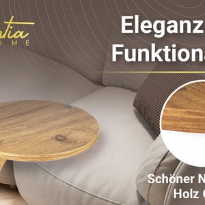 Chicer ēlegantia-Home-Beistelltisch in praktischer C Form mit Rollen Sofatisch in schöner Nussbaum-Holzoptik Tisch für Sofa,Couch oder Bett Bild 9