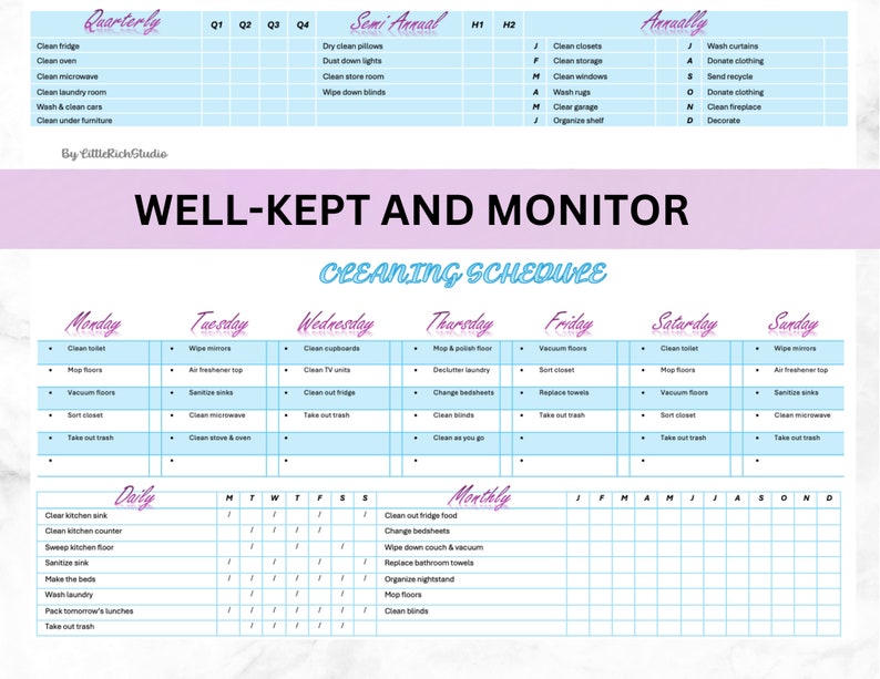 Editable and Printable Cleaning Schedule Planner and Checklist for ...