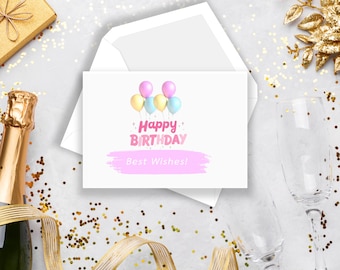 Tarjeta de notas de feliz cumpleaños imprimible / Tarjeta de felicitación / Mejores deseos / Descarga instantánea PDF / Interior en blanco