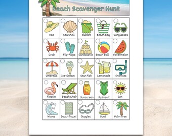 Búsqueda del tesoro en la playa, actividad de verano para niños (PDF y JPG)