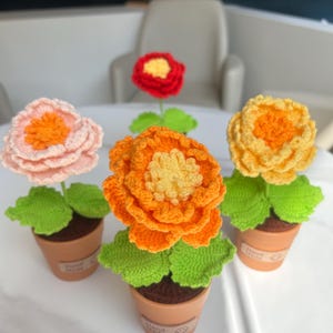 Handmade Crochet Potted Peony Flower: Unique Yarn Gift