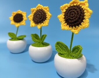 Handmade Crochet Sunflower Handmade Knitted Flowers 3PCS Preserved Sunflowers for Mom, Crochet Gift Idea, Mother's Day Gift, Gifts for Her