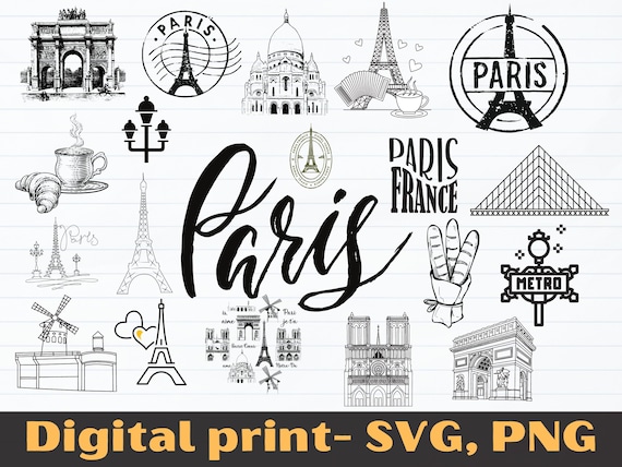 Paris Landmarks SVG Cut File | Eiffel Tower, Moulin Rouge (Digital Download)