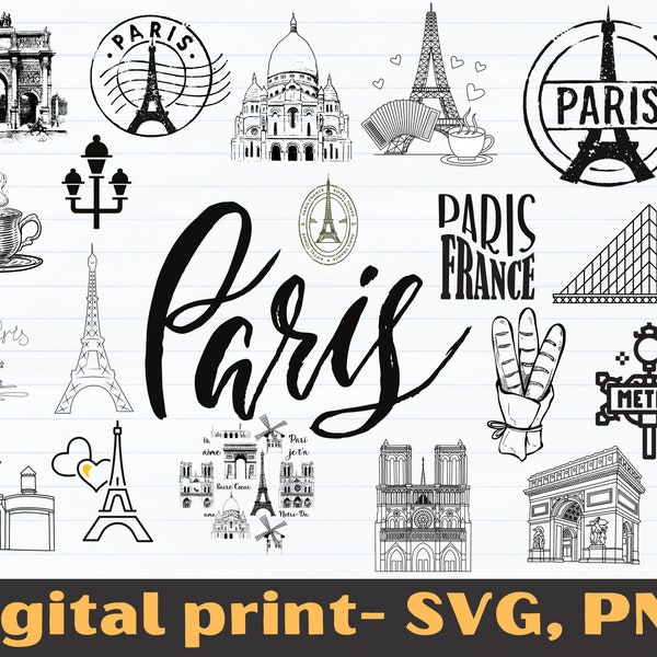 PARIS Svg Cut File | Eiffel Tower SVG | Moulin Rouge SVG |Commercial & Personal Use | Instant download design for cricut or silhouette