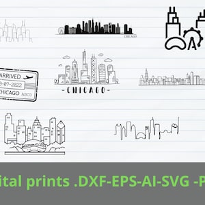 Fichier de coupe Svg de Chicago | horizon de chicago SVG | SVG |png|Utilisation commerciale et personnelle | Conception de téléchargement instantané pour cricut ou silhouette