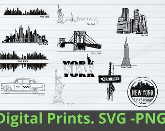 New York Skyline SVG Cut Files, City Landmarks (Digital Download)