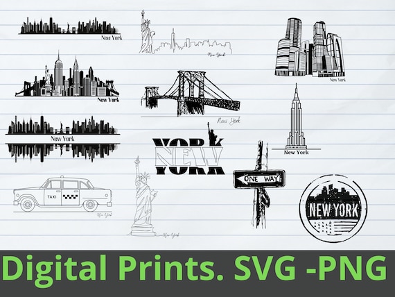 New York Skyline SVG Cut Files, City Landmarks (Digital Download)