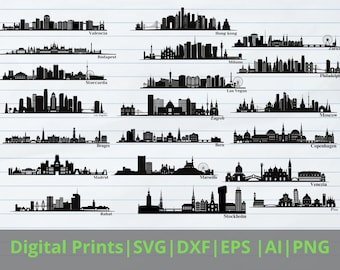 City Skylines SVG PNG Bundle | Famous Cities Silhouette (Digital Download)